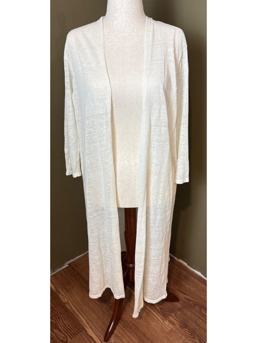 Eileen Fisher Ivory Long Open-Front Duster Cardigan